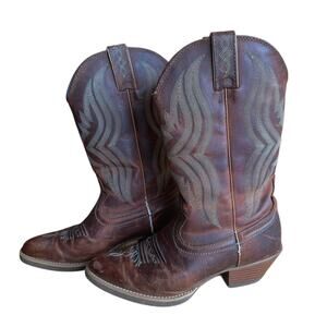 Justin SVL2002 Western Cowboy Boots Brown Leather Turquoise Stitch Women’s 9B